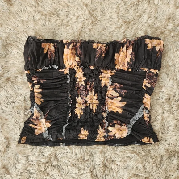 Free People Scottie Printed Tube Top Tropic Night Black Pattern Women's Medium - Picture 8 of 10